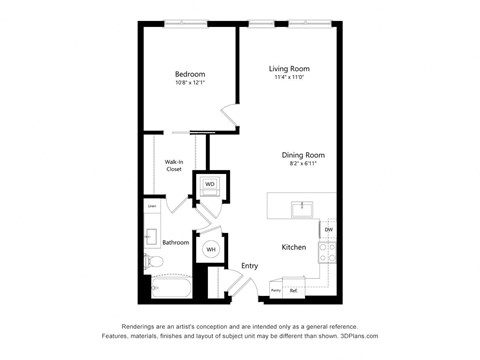 1Bed -1 bath  A04 Floor Plan at Arrowwood Apartments, North Bethesda, 20852